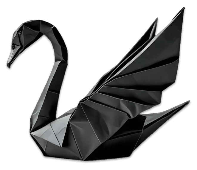 Black realistic origami swan