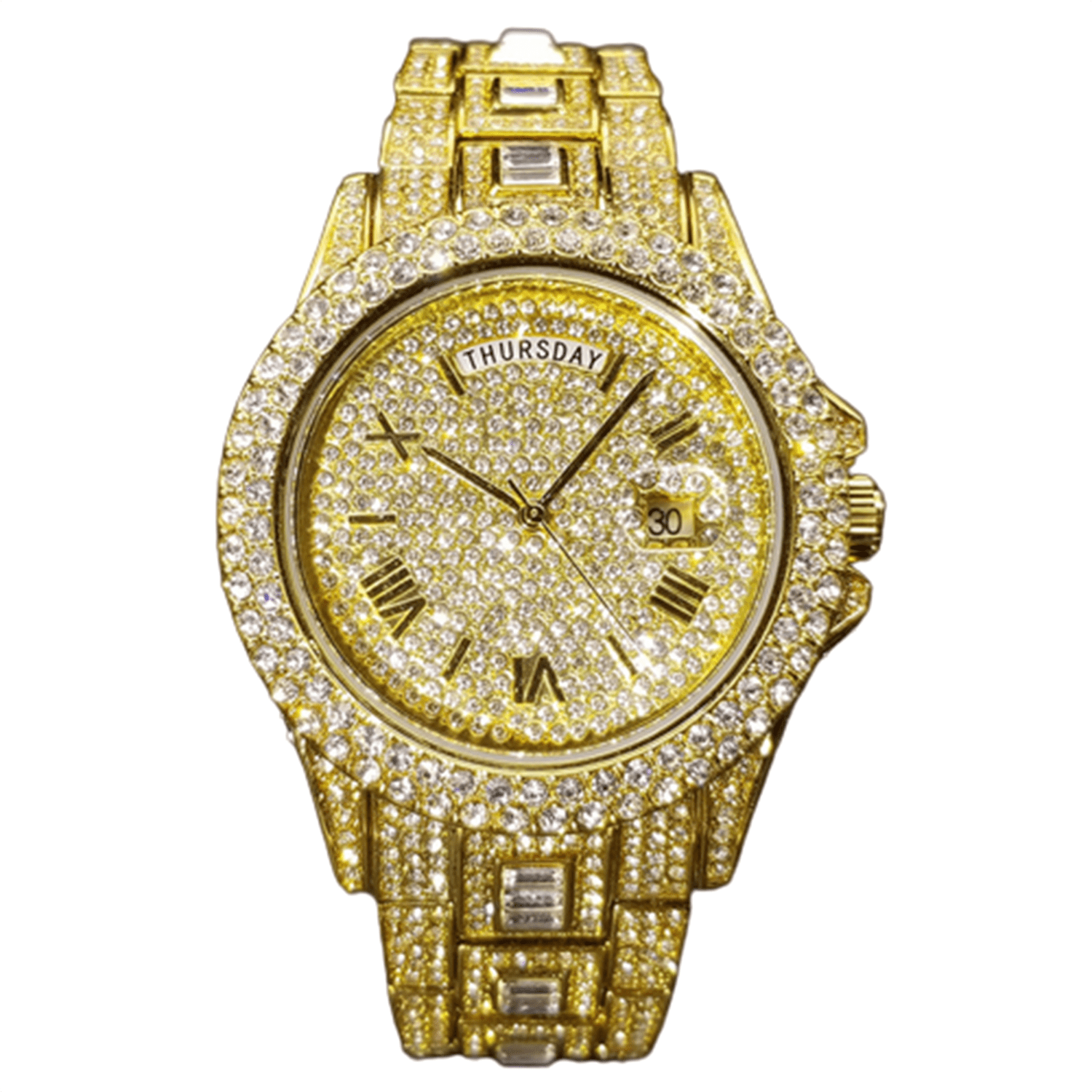Gold-Tone Iced-Out Bezel Watch