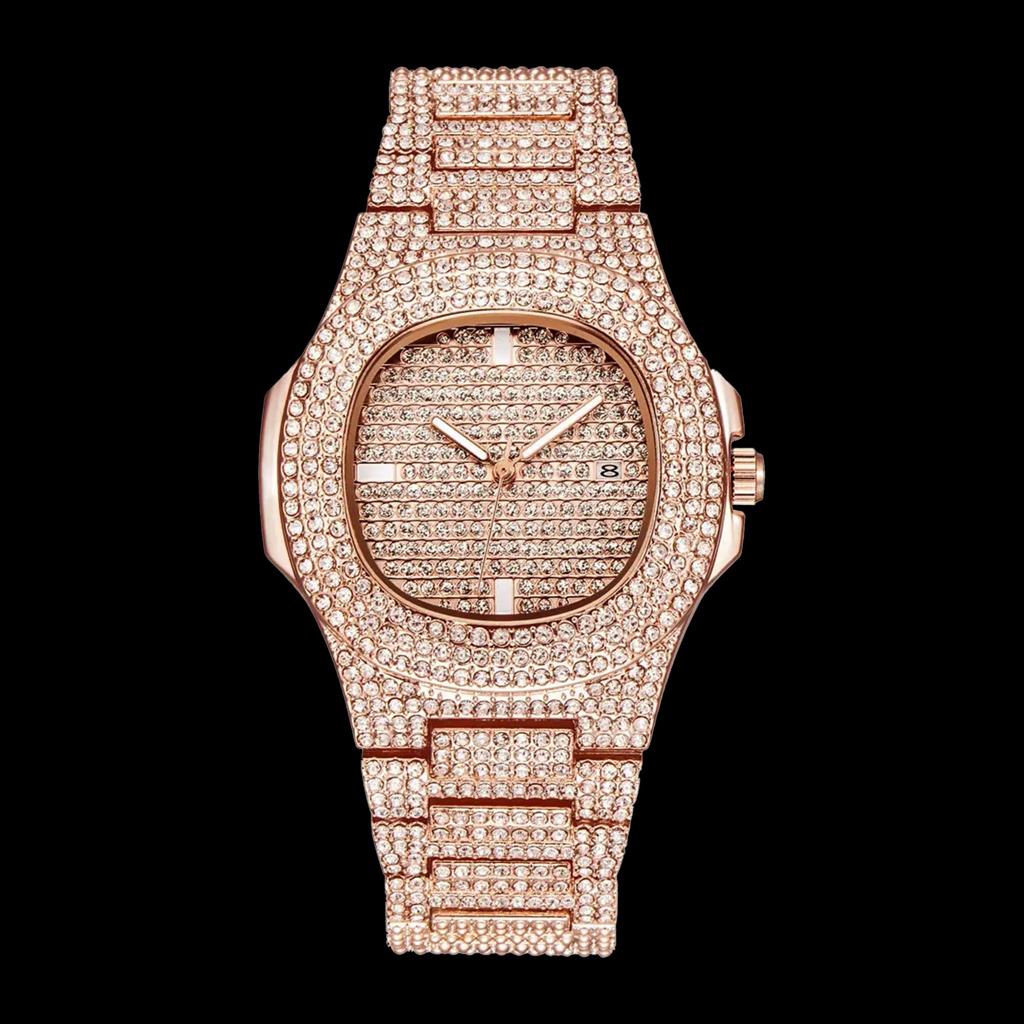 Rose Gold-Tone Iced-Out Bezel Watch
