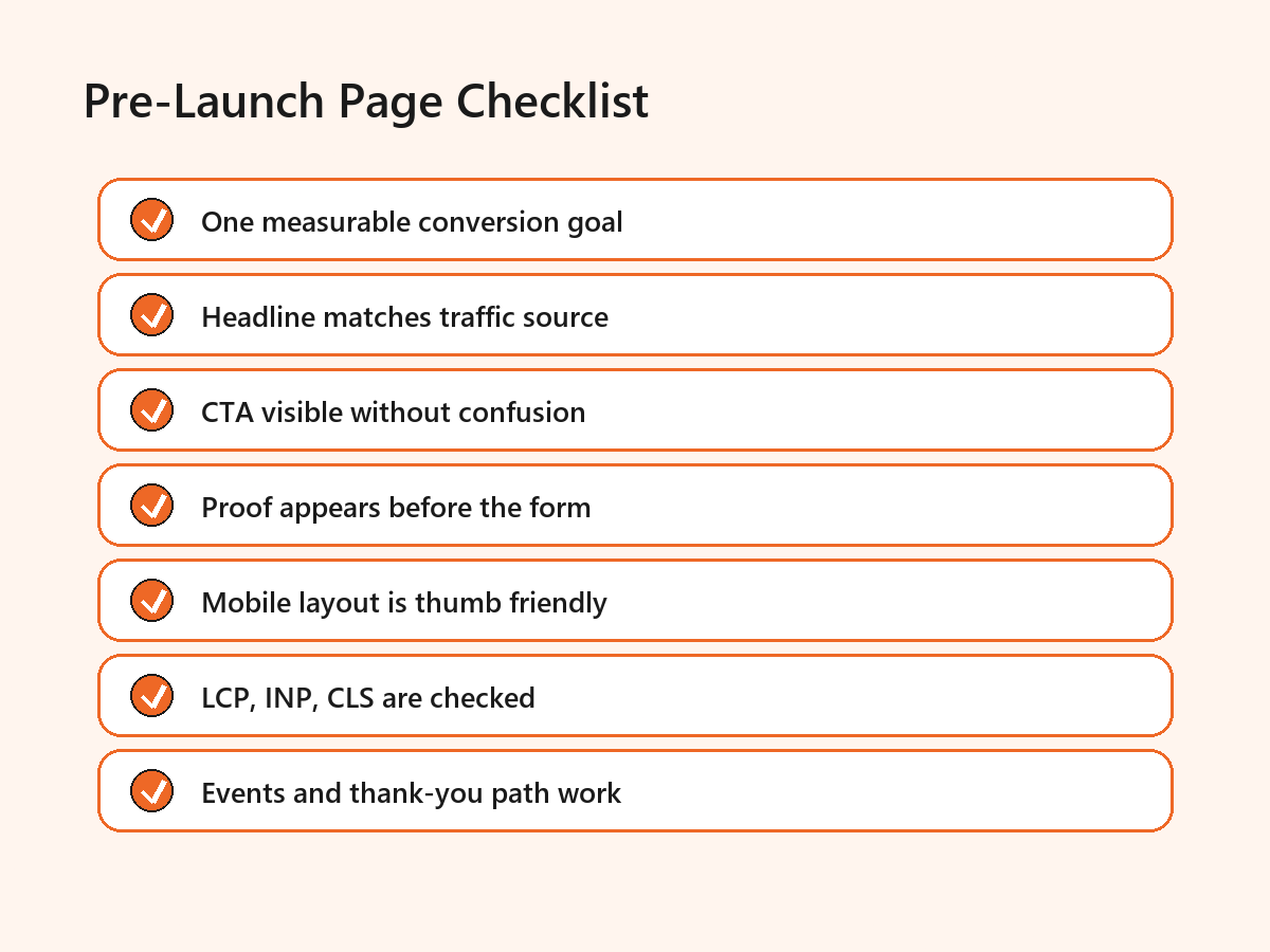 Checklist infographic for launching a high converting landing page.