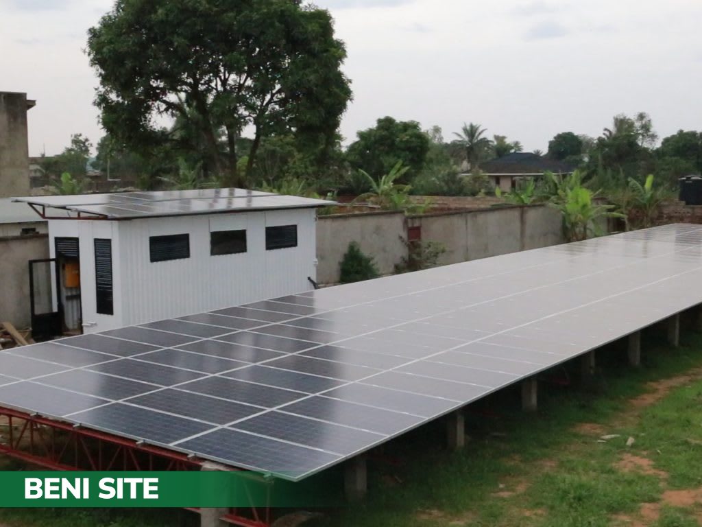Solar panels at Nuru's Beni mini-grid site in eastern DRC