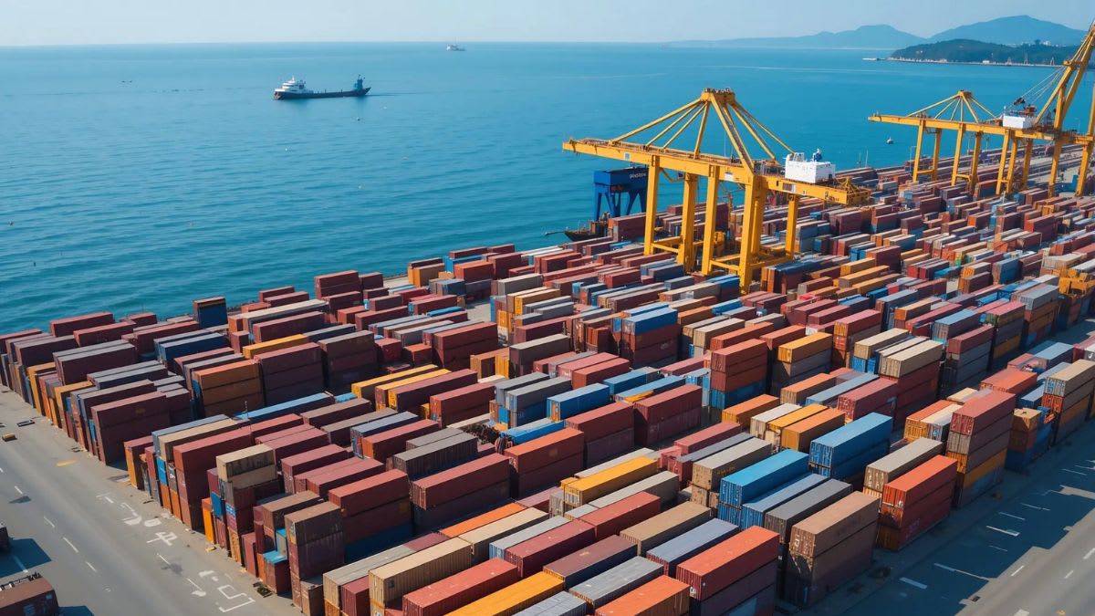 Cargo containers stacked at an East African port