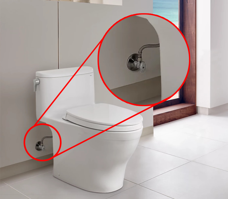 Diagram identifying the angle stop beside a toilet