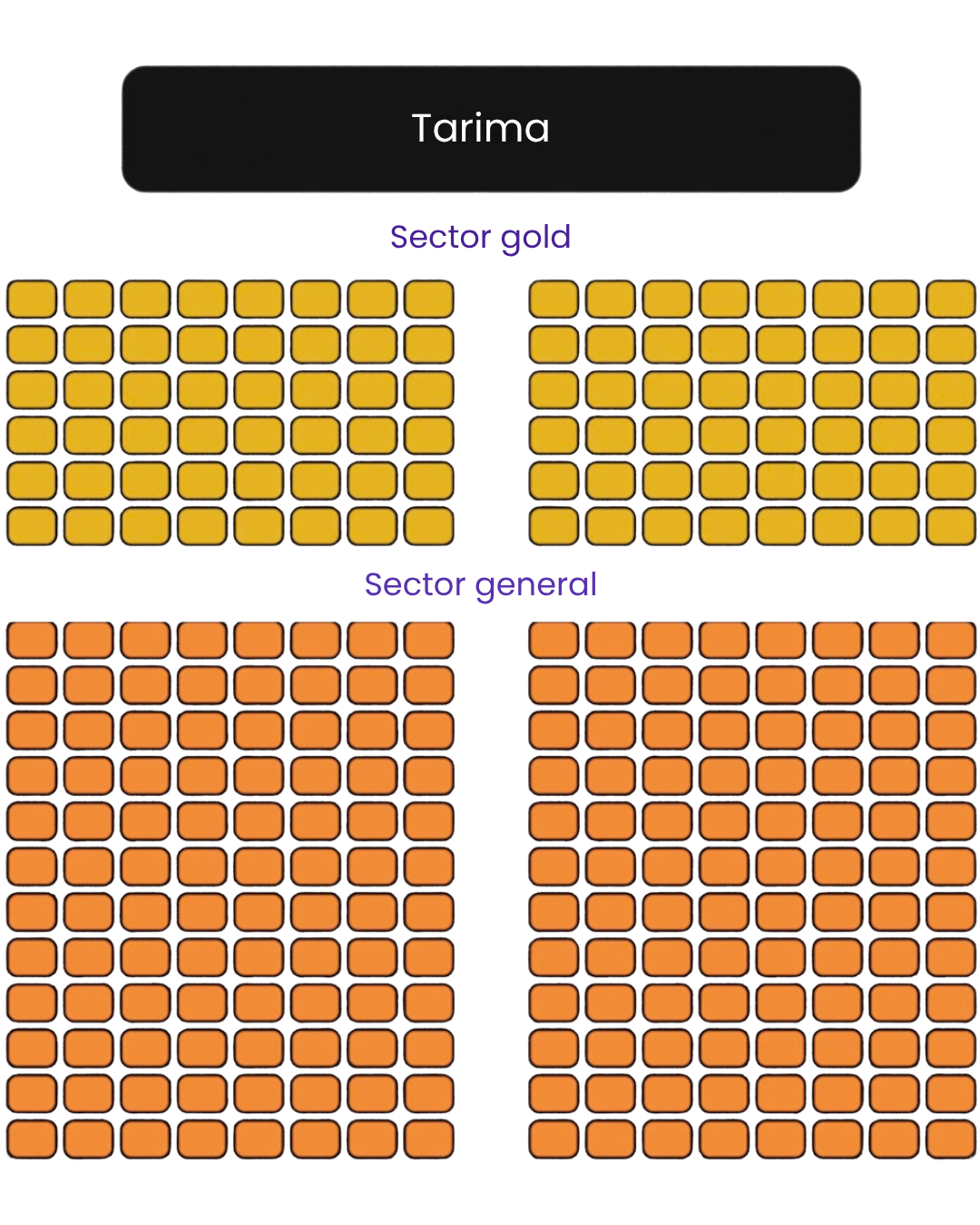 Mapa del salón: sector VIP (Gold) y sector General