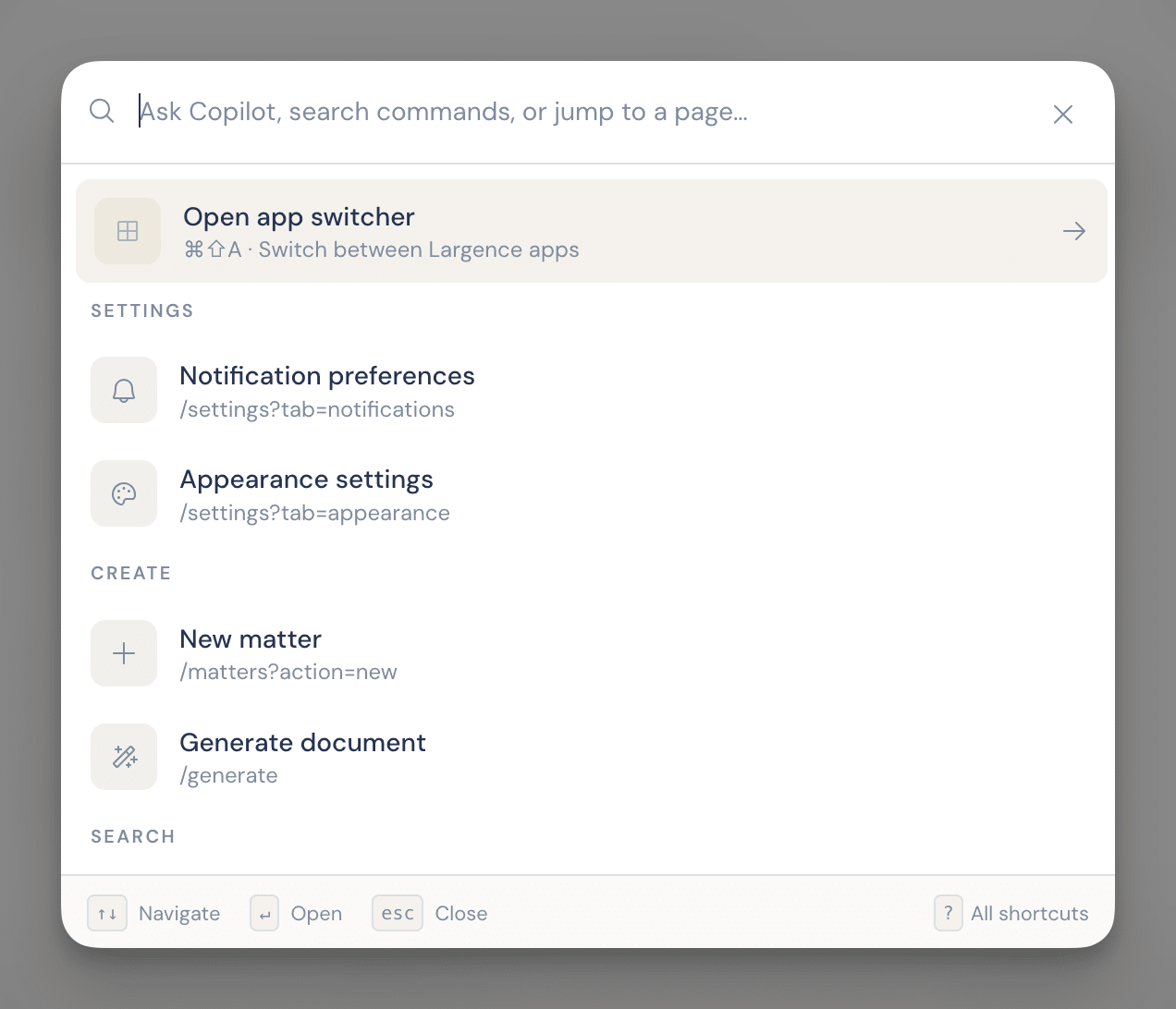 Largence app switcher showing Studio, Evidence, Templates, and Channels