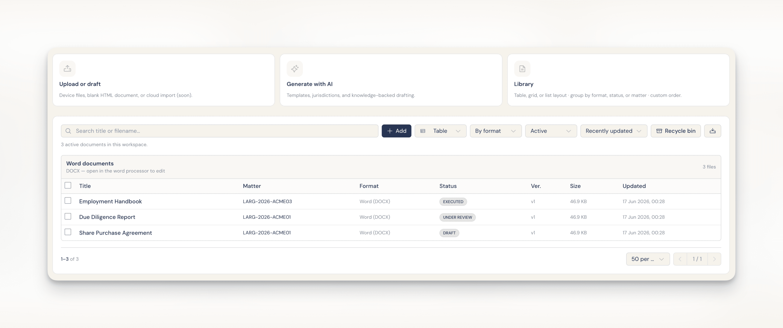 EDMS workspace with version history and compare view