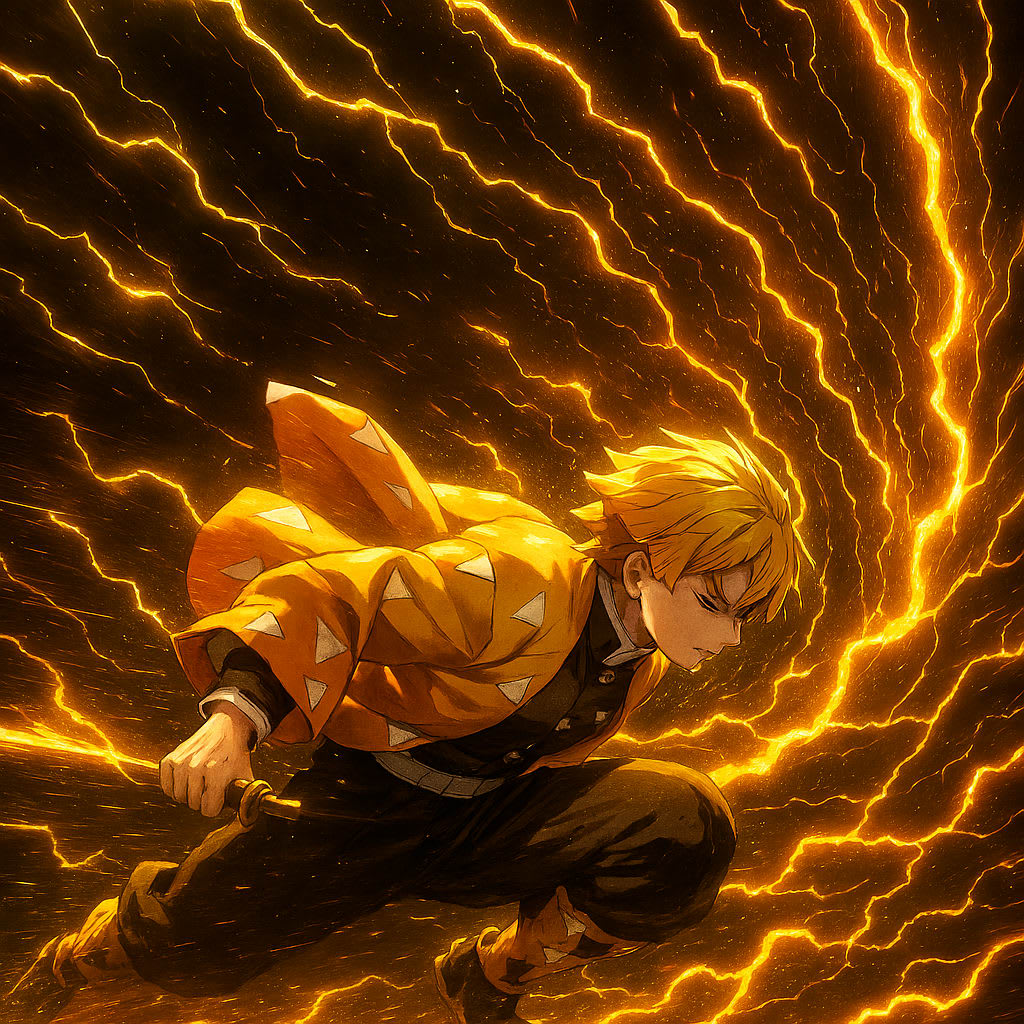 Zenitsu Thunder Breathing Mobile Wallpaper 4K | Demon Slayer Art High Quality Wallpaper