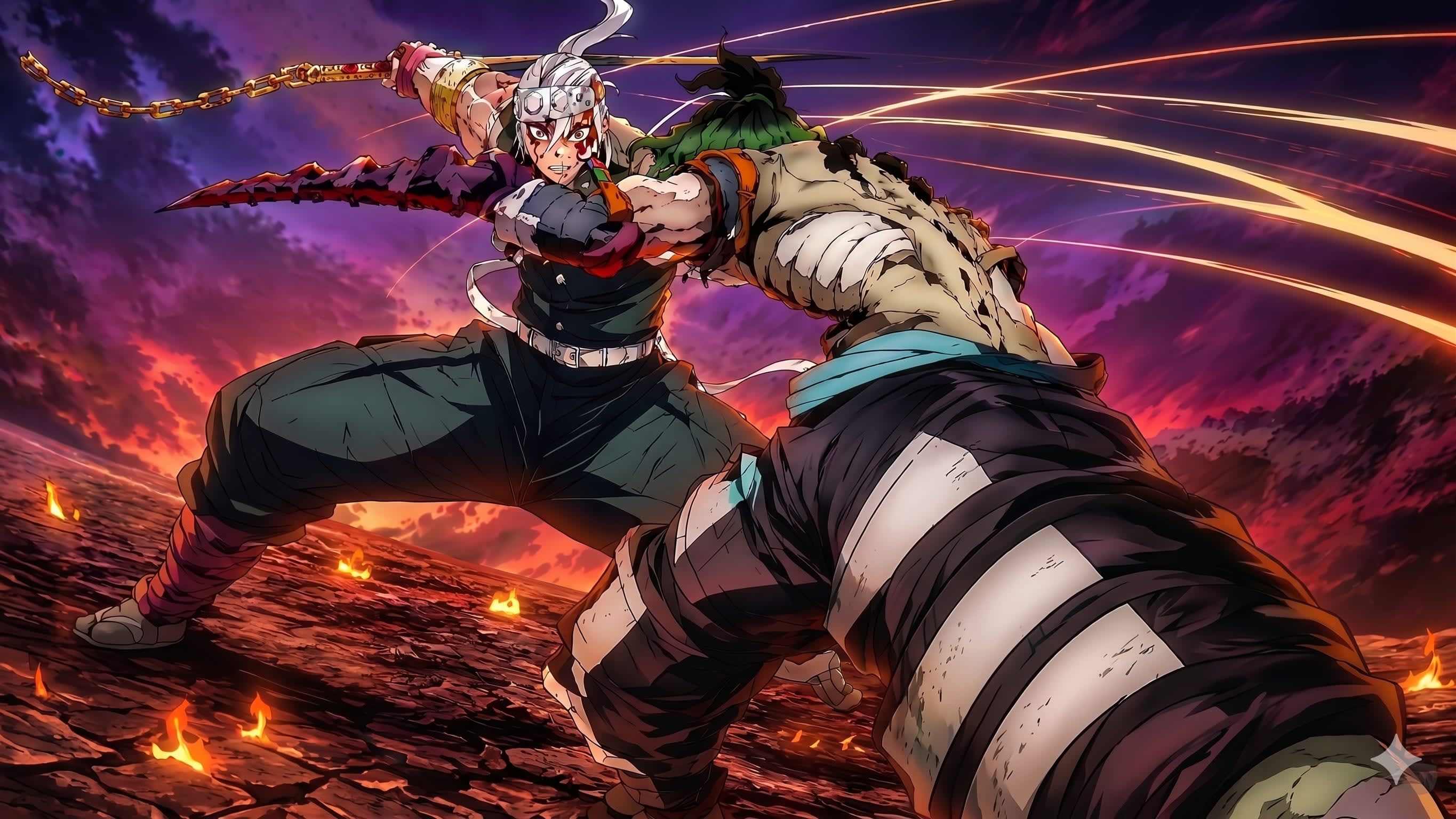 TENGEN VS GYUTARO 🔥 Epic Sound Hashira Fight Wallpaper HD High Quality Wallpaper