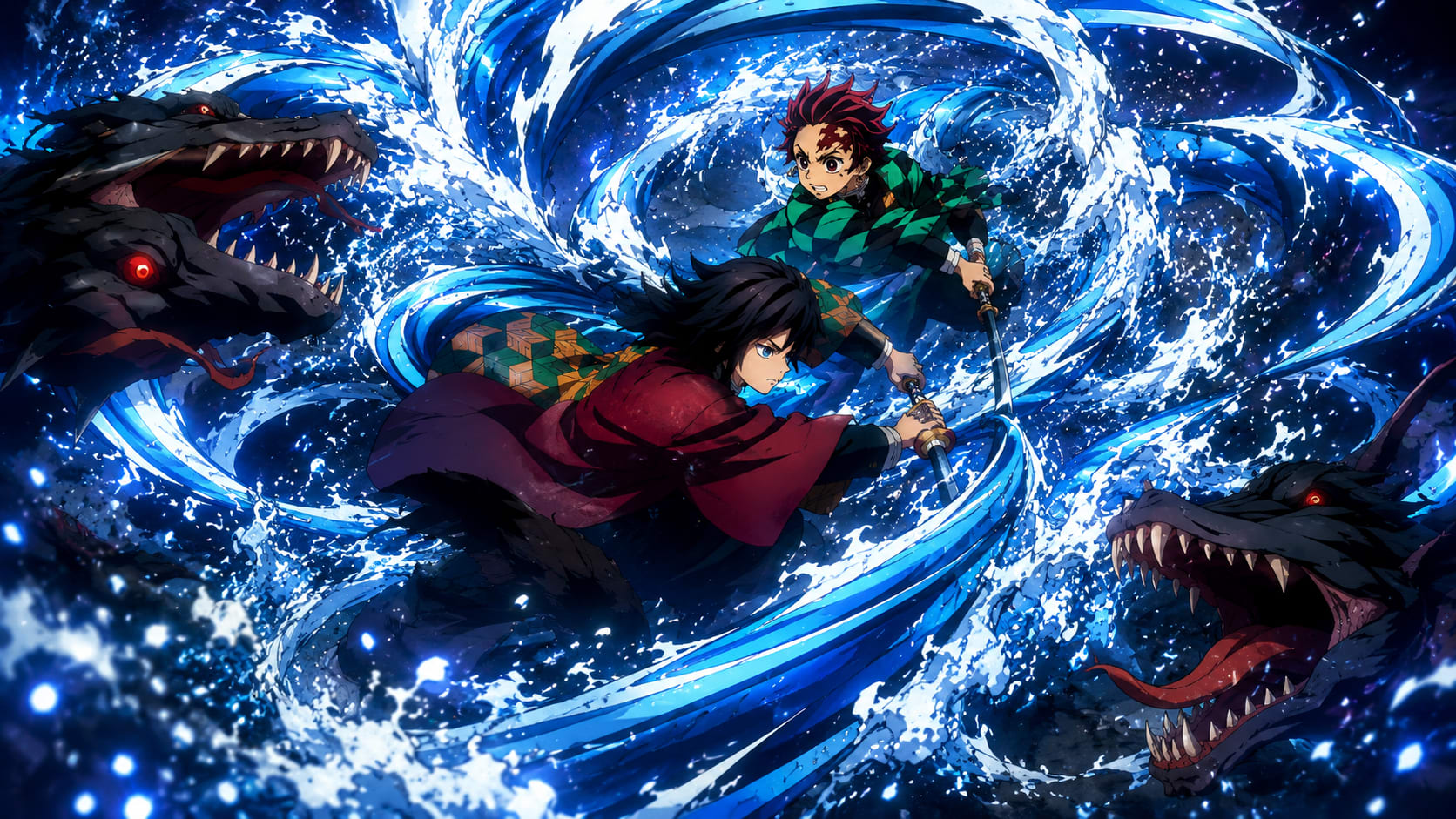 Tanjiro and Giyu-Water Breathing | Demon Slayer Infinity Castle High Quality Wallpaper