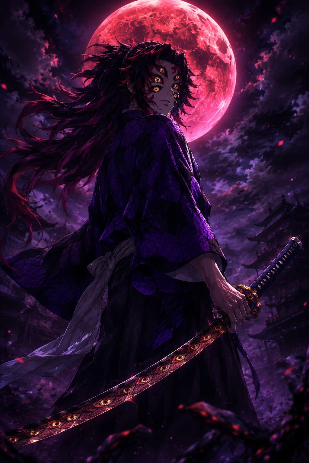 Kokushibo Upper Moon One Crimson Moon Wallpaper | Demon Slayer 4K High Quality Wallpaper