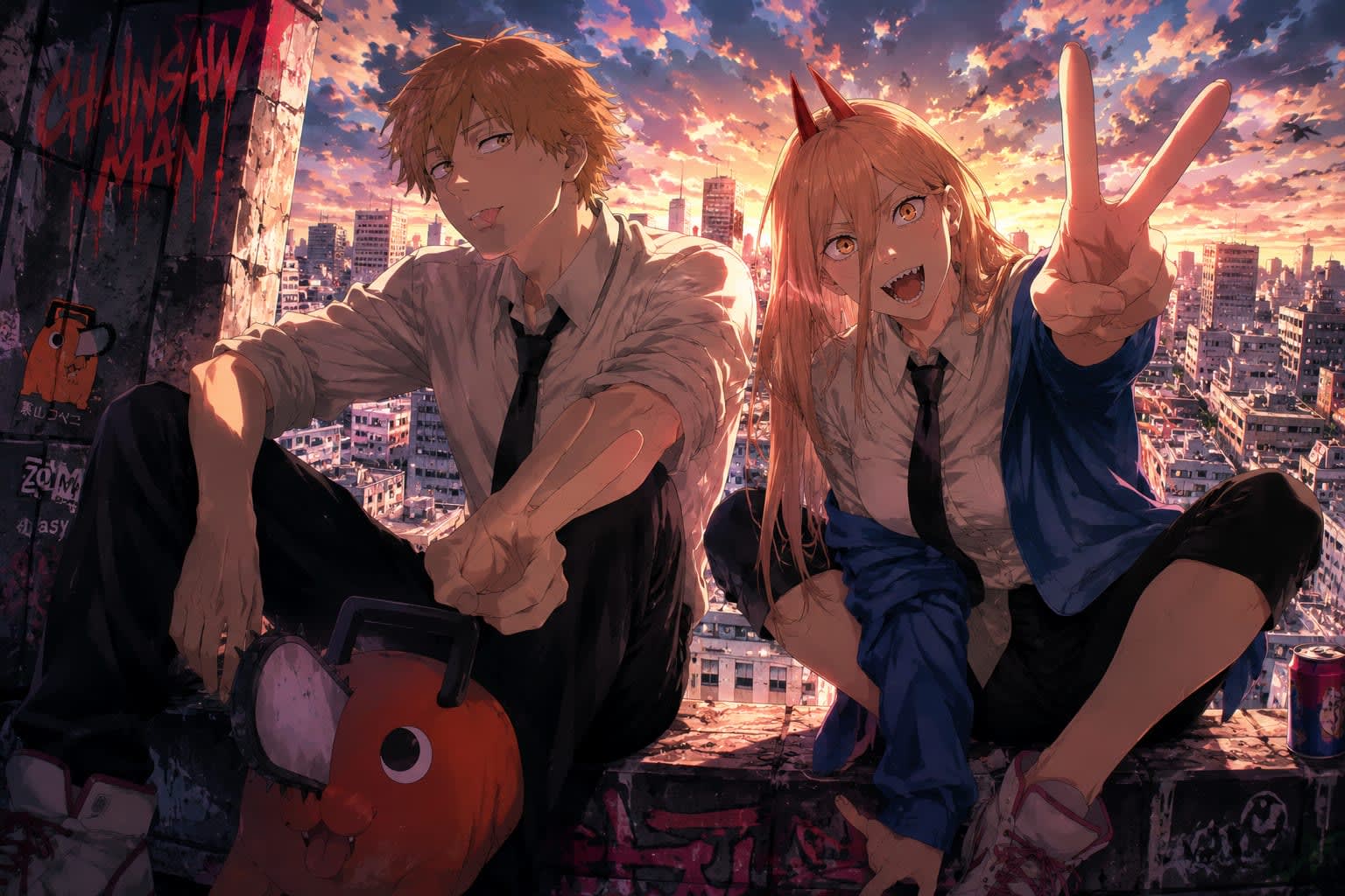 Denji & Power 4K Wallpaper | Chainsaw Man UHD High Quality Wallpaper