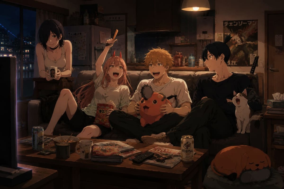 Denji, Power & Aki Apartment 4K Wallpaper | Chainsaw Man High Quality Wallpaper