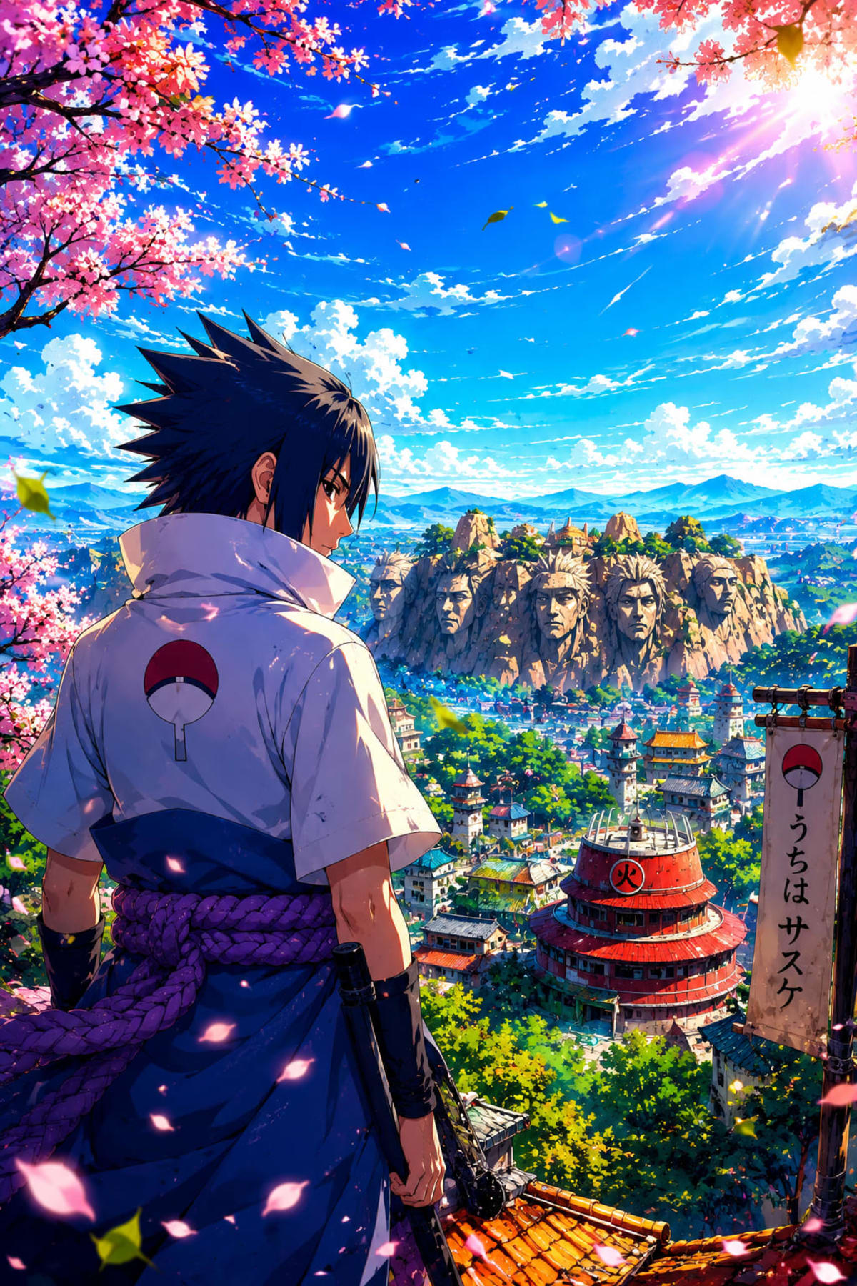 Sasuke Uchiha in Konoha 🌸 | 4K Anime Wallpaper | Naruto Aesthetic High Quality Wallpaper