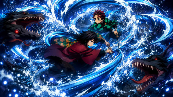 Tanjiro and Giyu-Water Breathing | Demon Slayer Infinity Castle High Quality Wallpaper