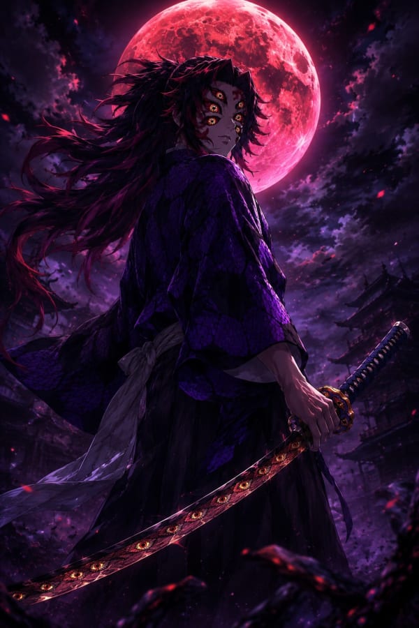 Kokushibo Upper Moon One Crimson Moon Wallpaper | Demon Slayer 4K High Quality Wallpaper