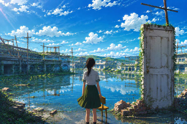Suzume – Flooded Ruins 4K High Quality Wallpaper