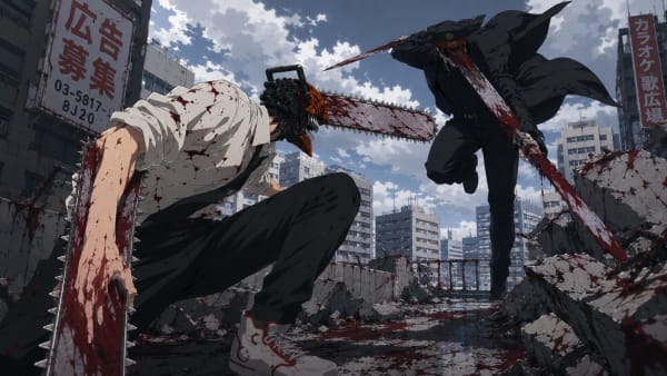 Denji Vs Katana Man Wallpaper background for desktop and mobile devices