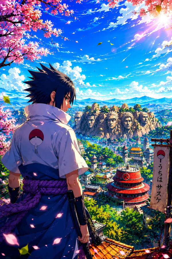 Sasuke Uchiha in Konoha 🌸 | 4K Anime Wallpaper | Naruto Aesthetic High Quality Wallpaper