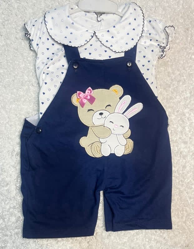 CONJUNTO OVEROL BORDADO AZUL - azul