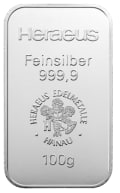 100 Grams Heraeus Silver Bar