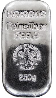 250 Grams Heraeus Silver Bar