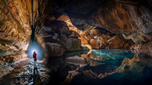 Inside Mawsmai Cave, Cherrapunjee — stalactites and rock formations