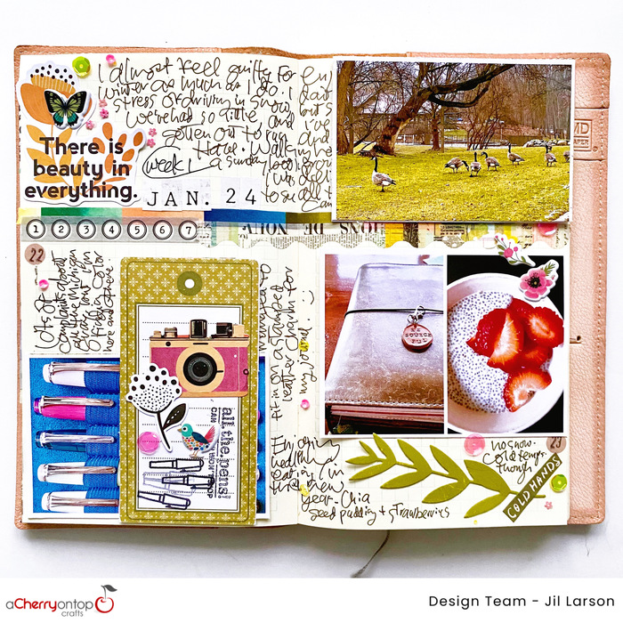 Colourful art journal spread with washi tape and sketches