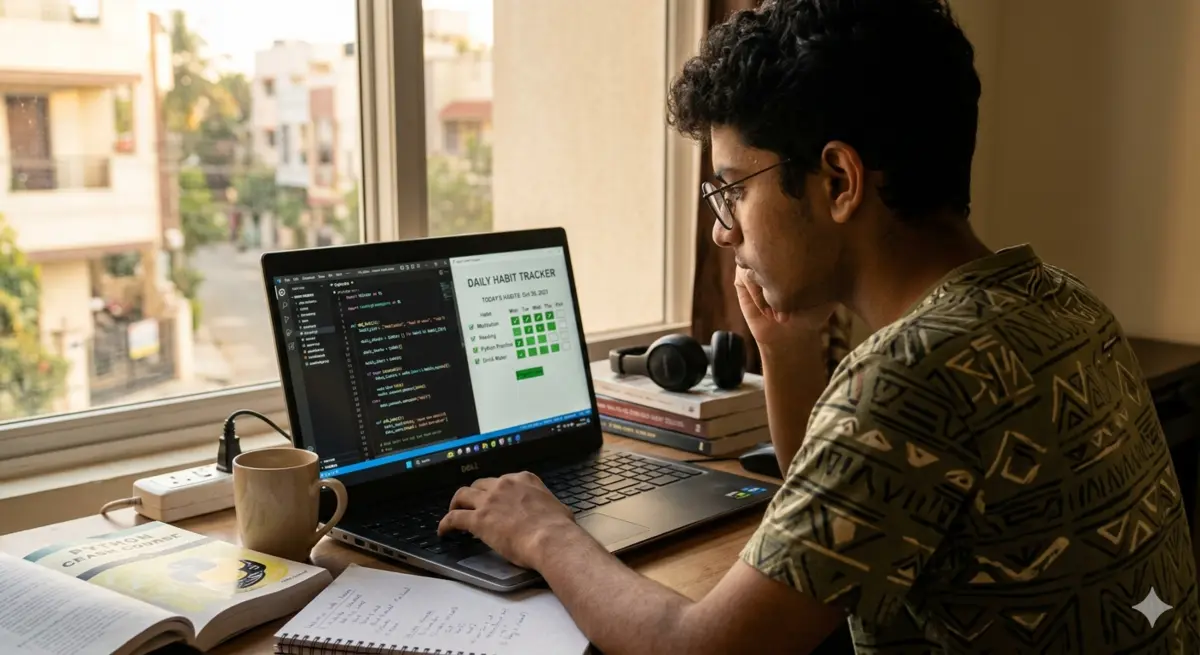 Habit tracker app on laptop screen Python coding project