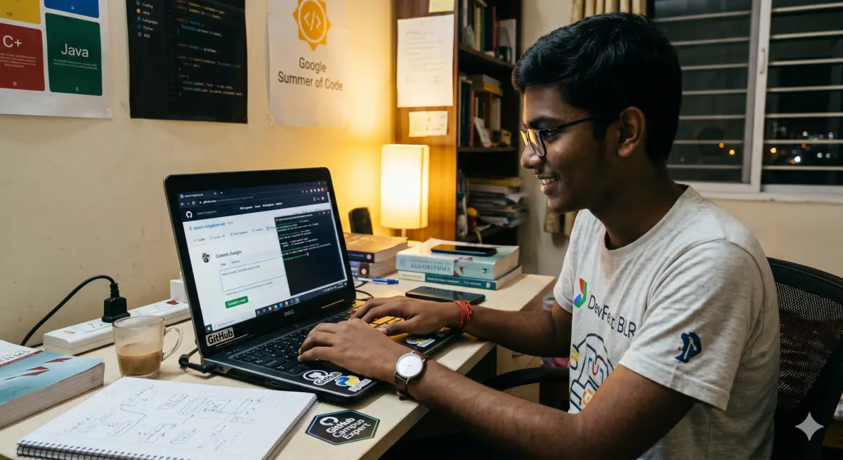 Student uploading coding project to GitHub portfolio