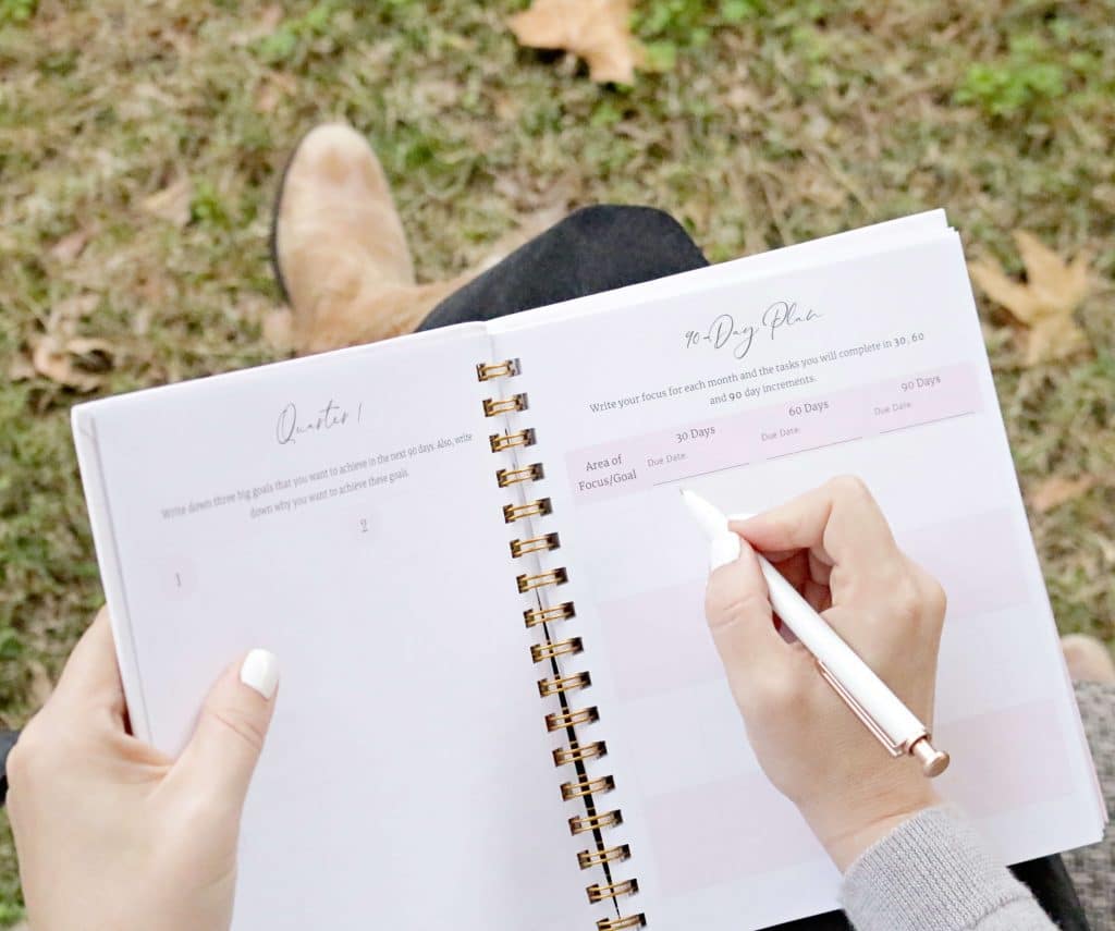 A notebook with a 90-day plan laid out — one skill, three months