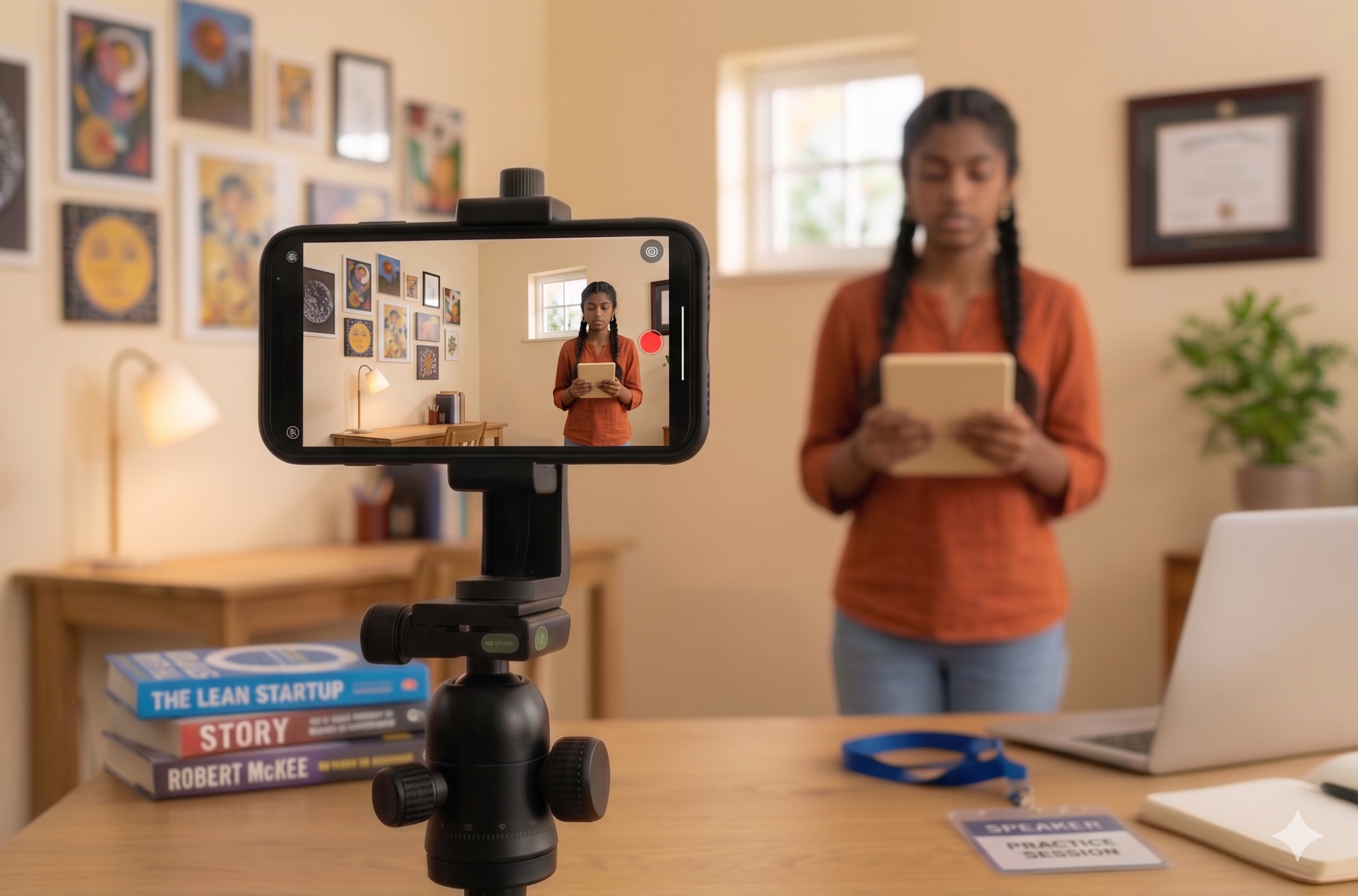 A phone propped up ready to record — the only setup you need