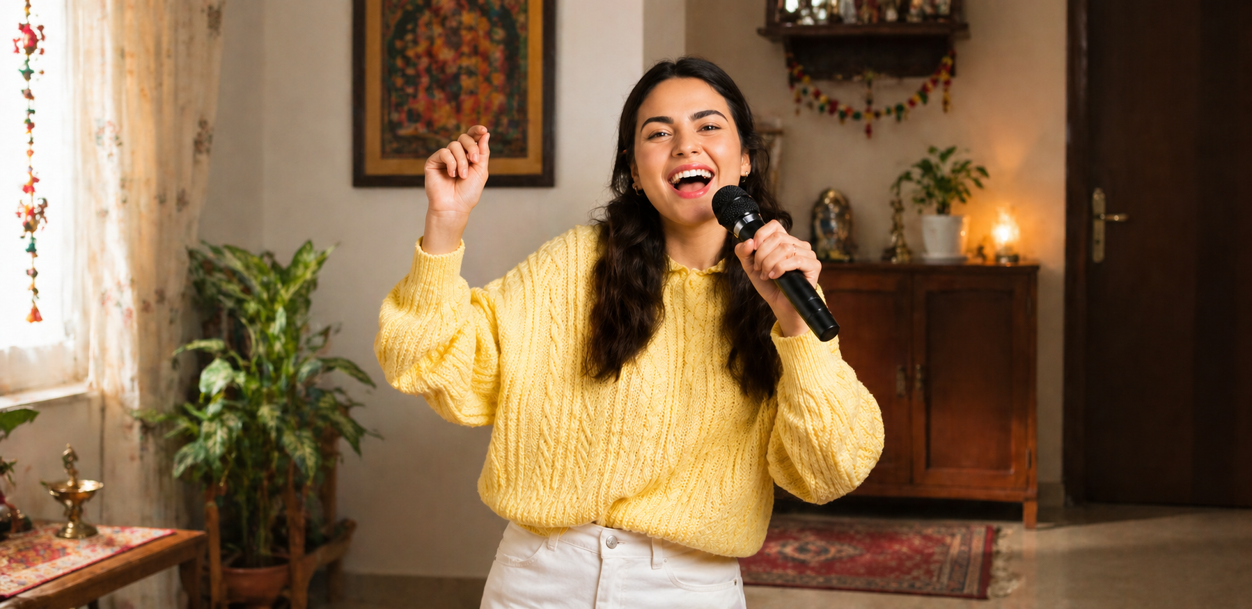 Person practising singing — the gap between shower voice and real voice is just practice