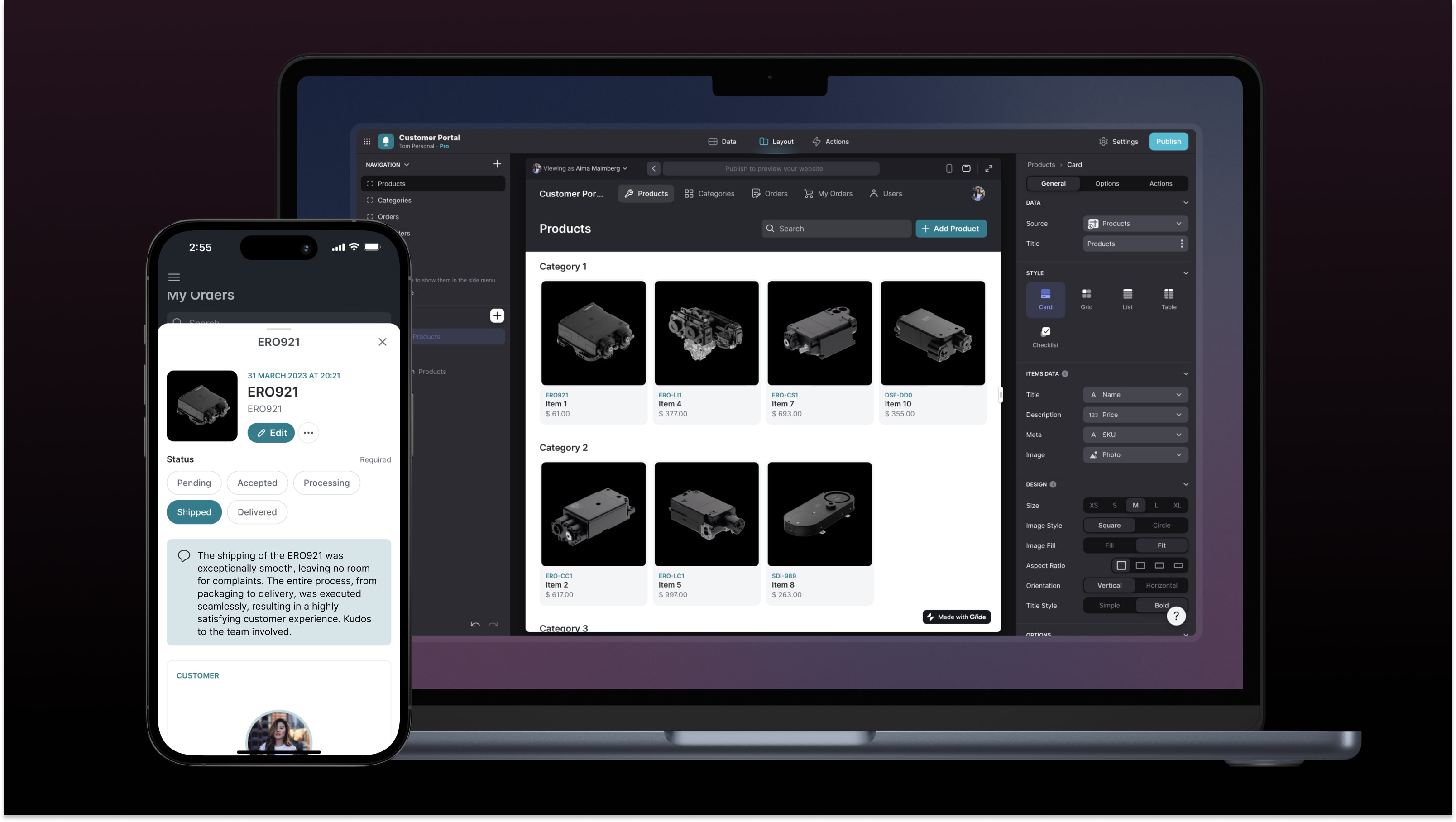 Mobile app interface being designed on a laptop