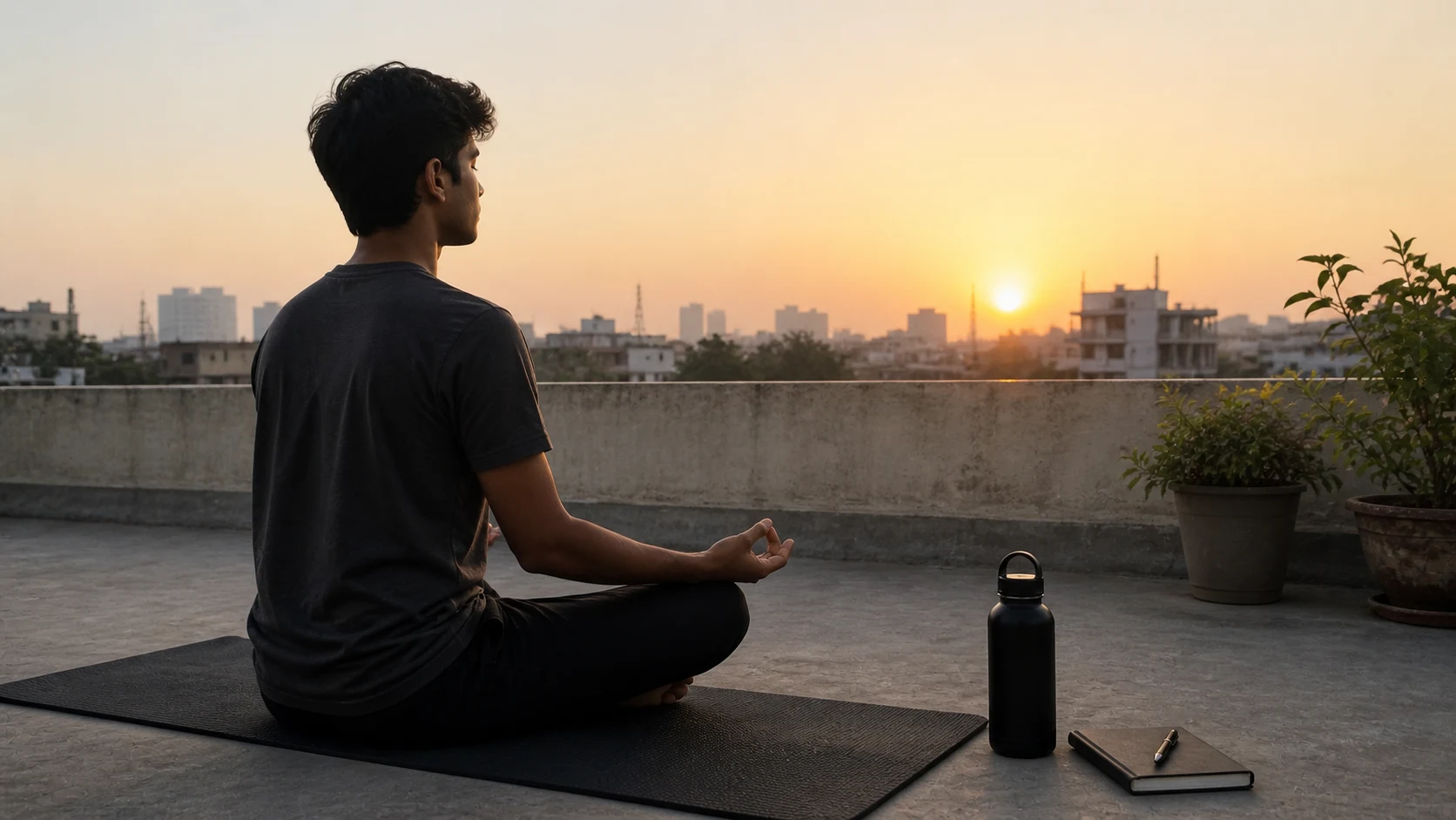 Teen in a calm, focused moment — eyes closed, still, grounded