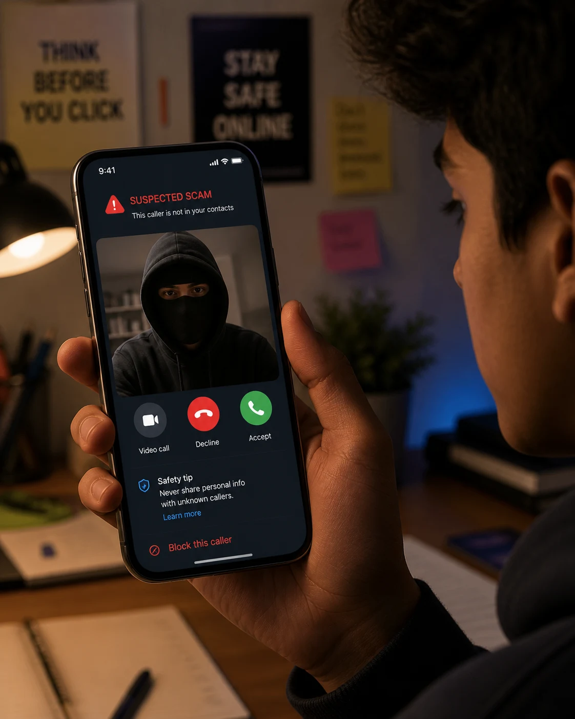 Red alert on a phone screen — digital scam awareness for Indian users