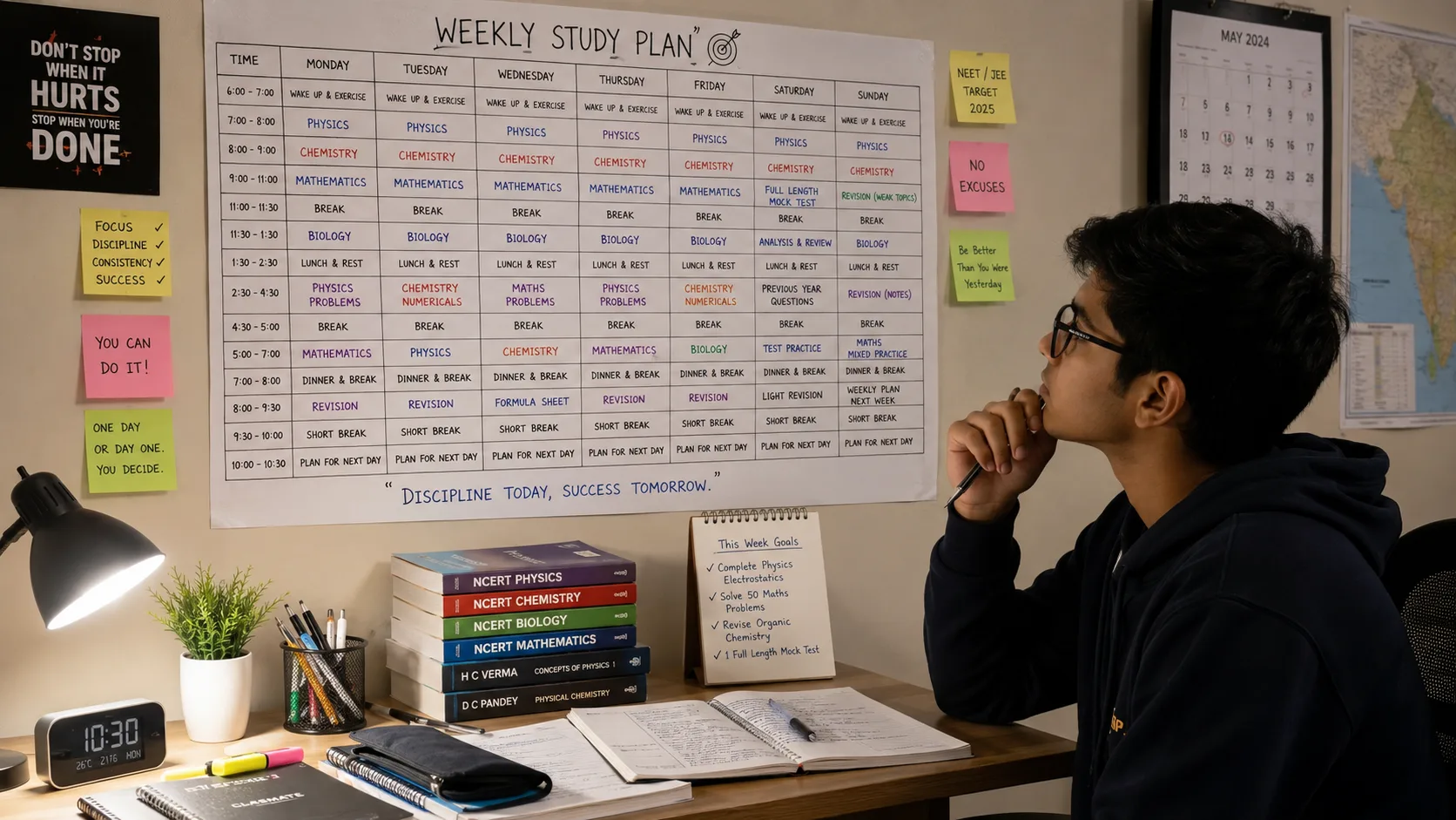 Student's weekly study schedule — structured, deliberate, the kind of planning that separates results