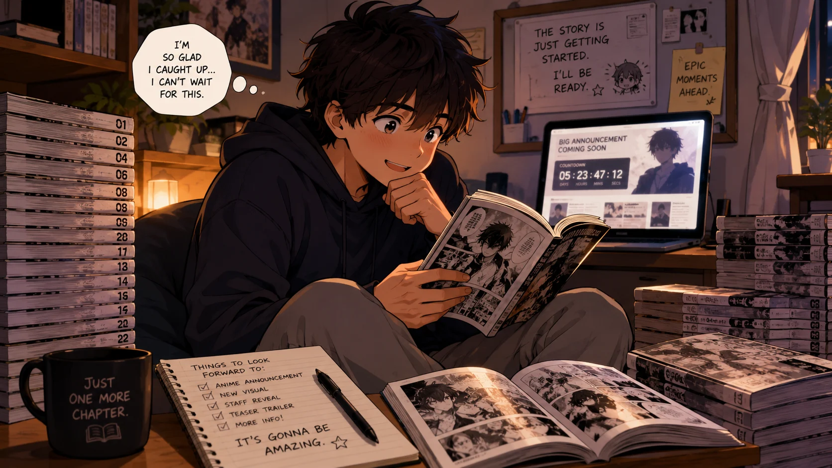 Manga reader catching up before an anime announcement — the specific joy of reading ahead