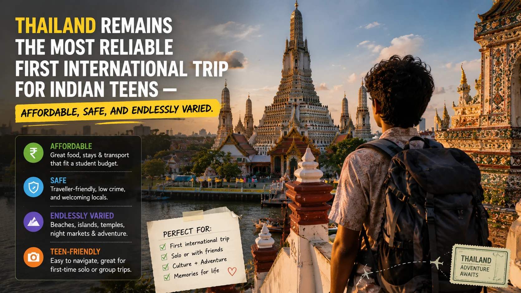 Young traveller with backpack at an international destination