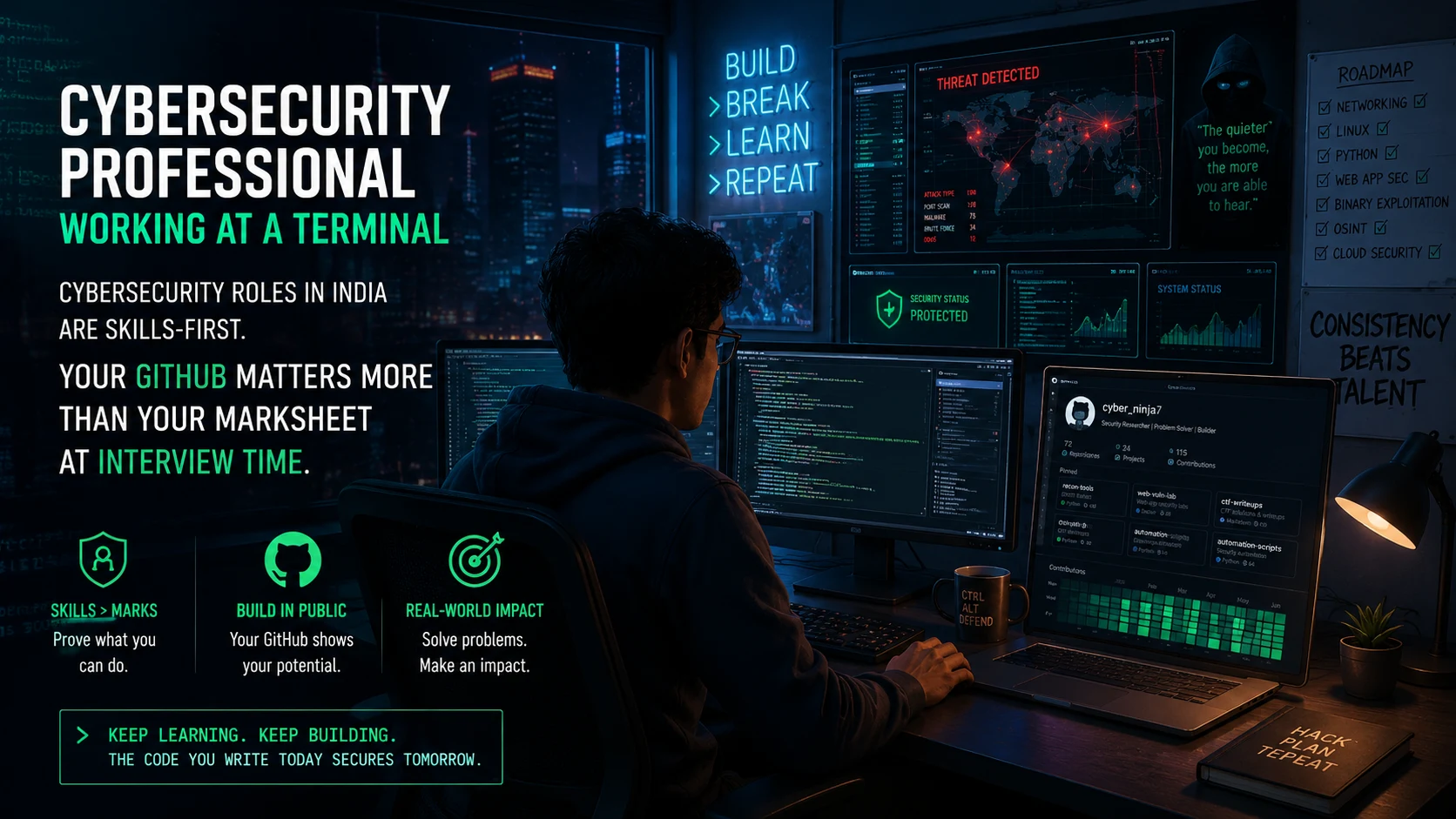 Cybersecurity professional working at a terminal