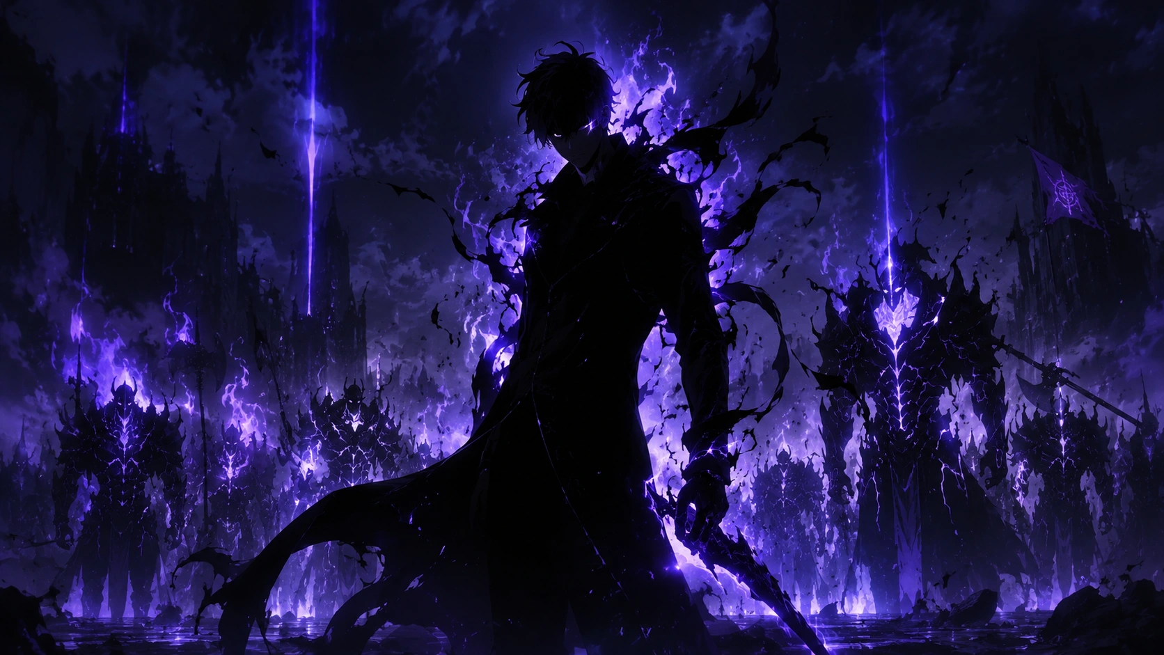 Dark fantasy warrior silhouette with shadow power
