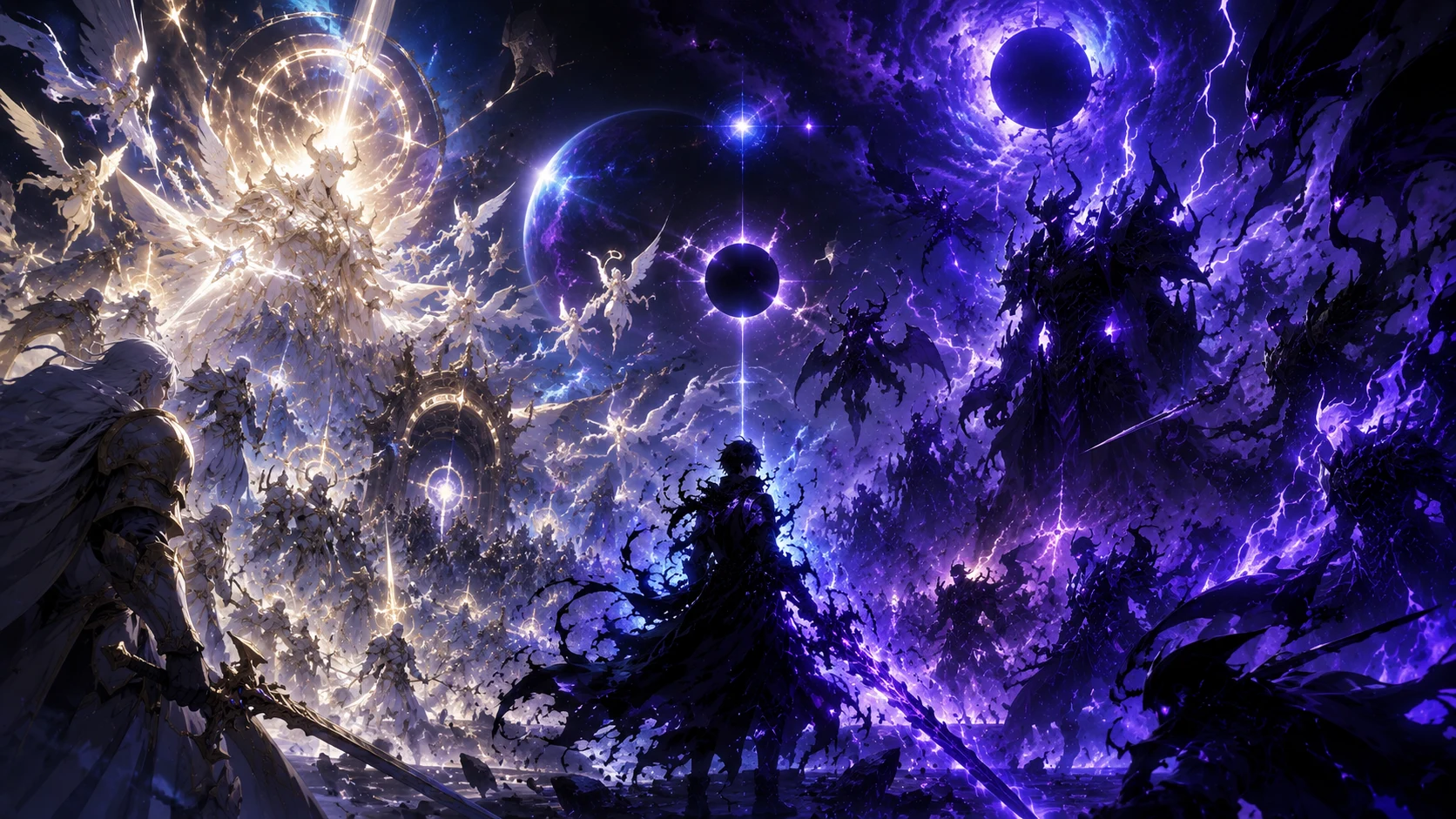 Cosmic anime battle between light and dark forces