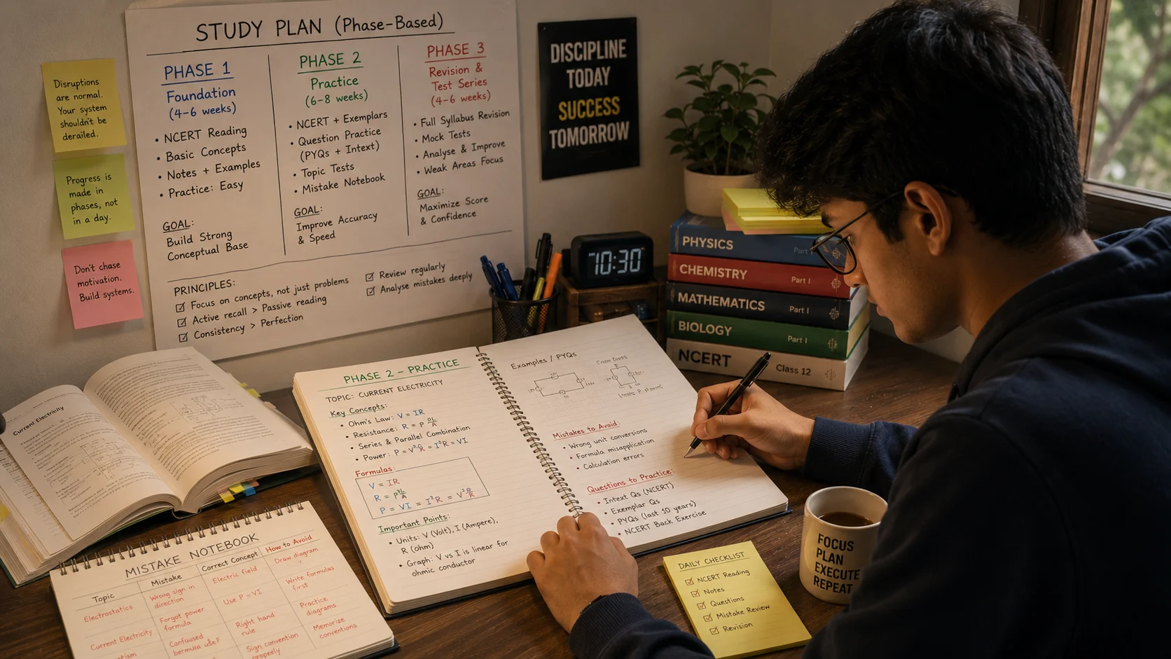 Student making a study plan and notes