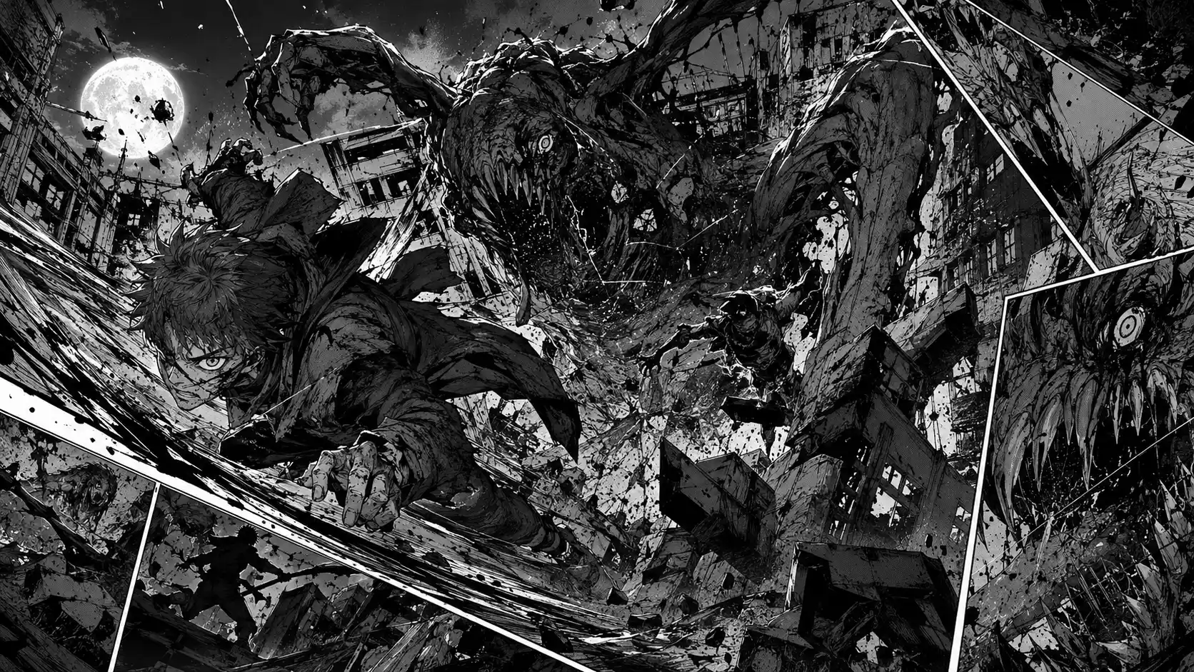 Dark manga art style action illustration