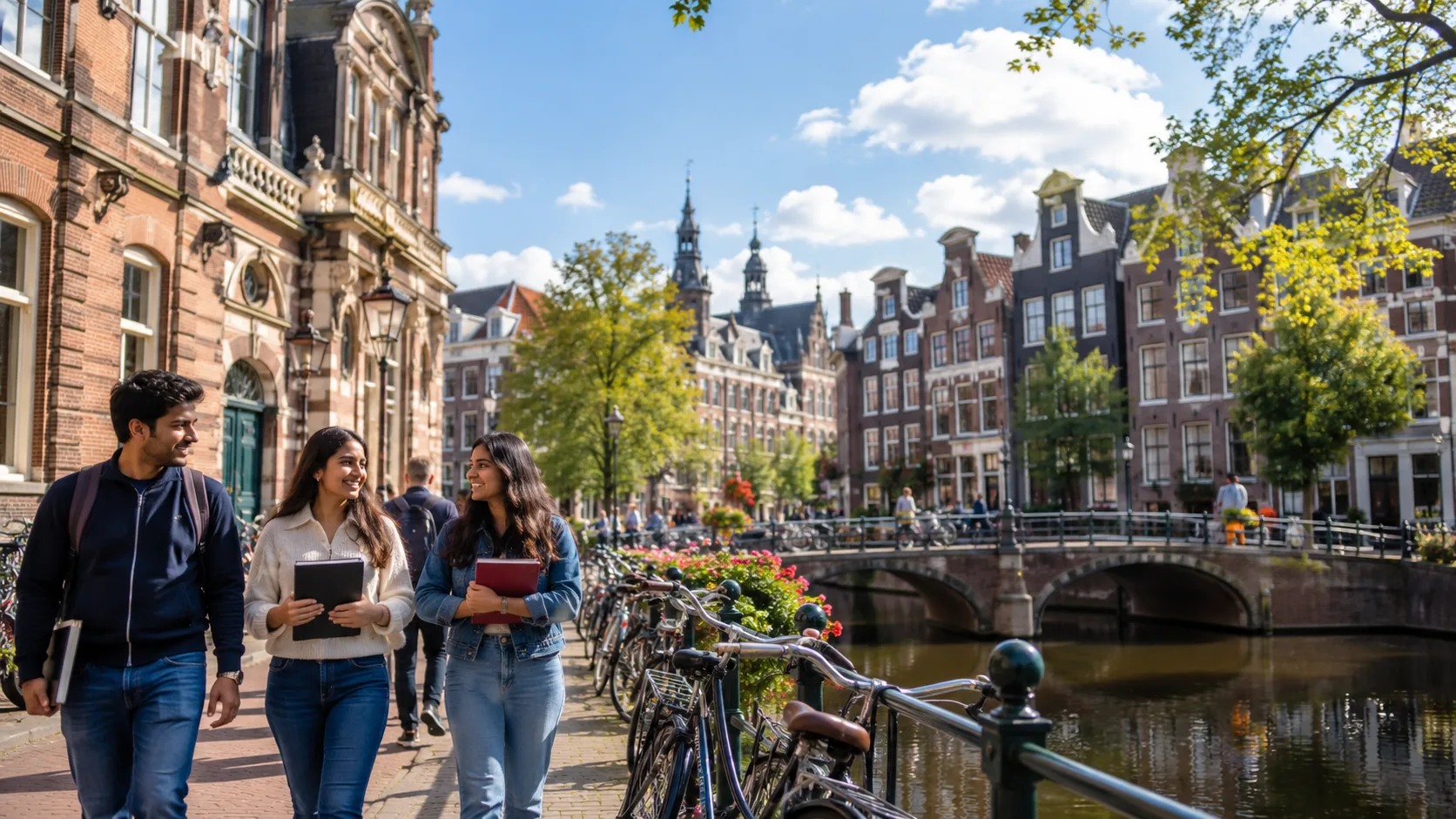 Amsterdam canal with university buildings