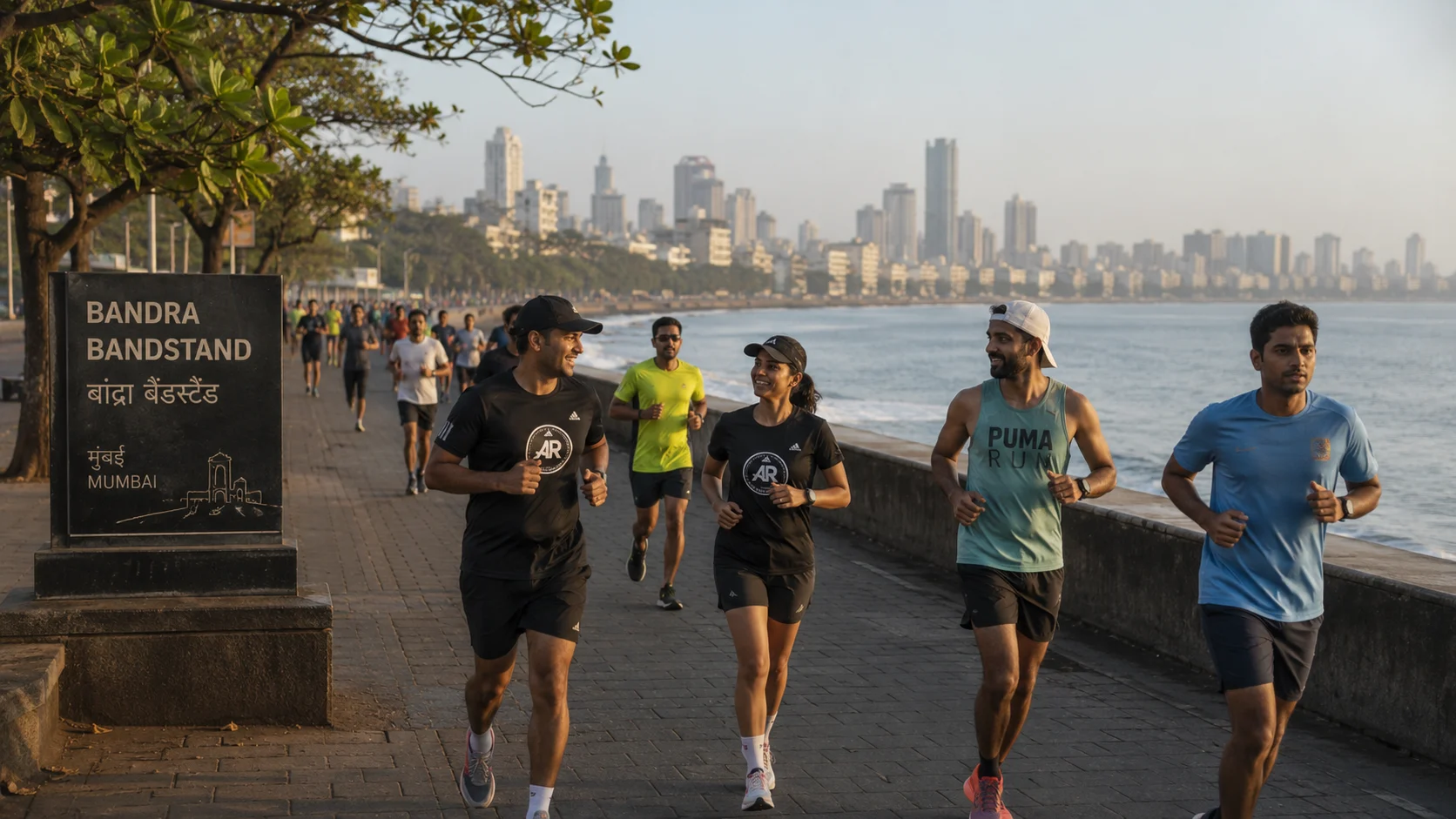Runners stretching in a park after a morning run