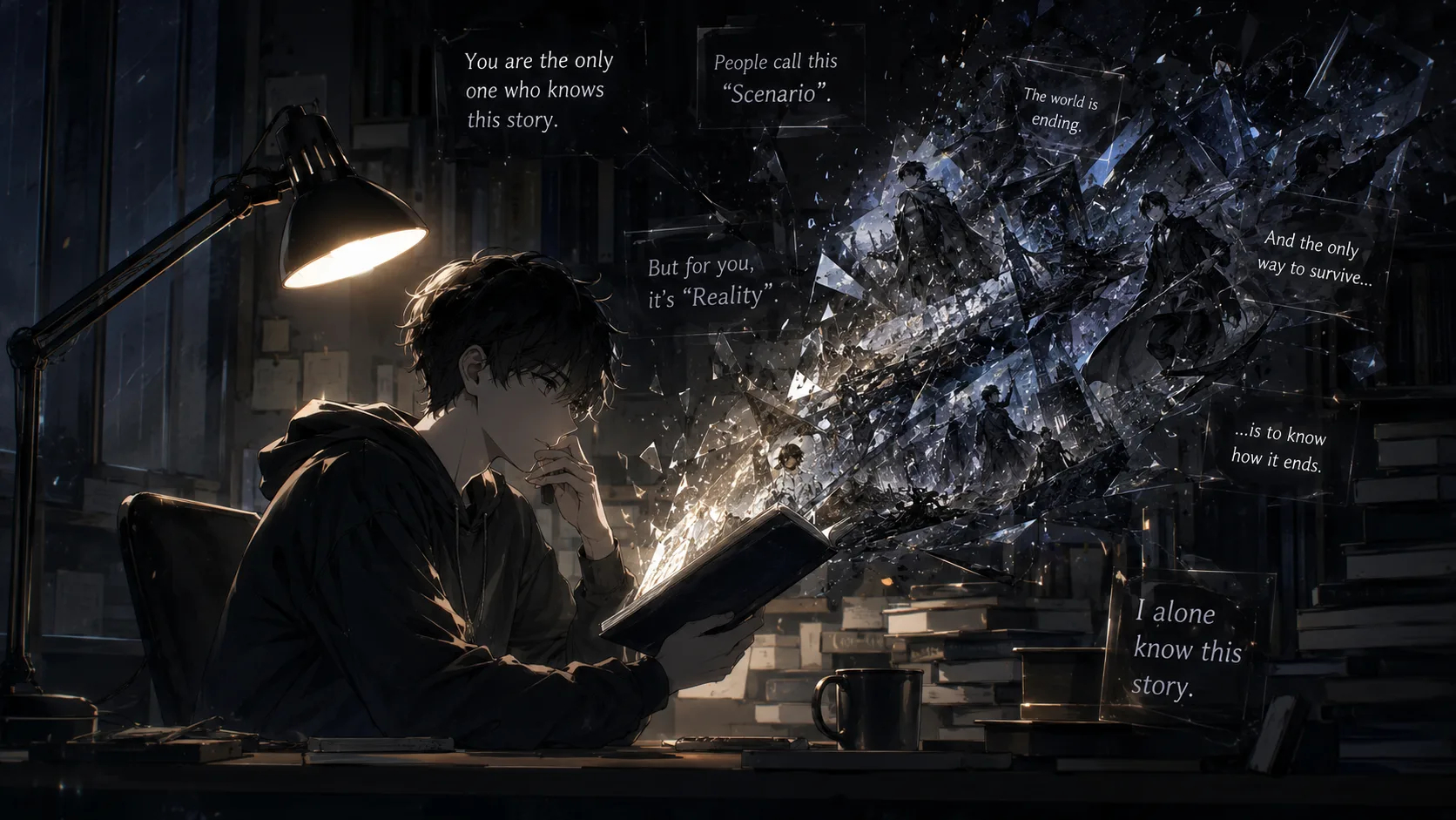 Reading manhwa in focused ambient light