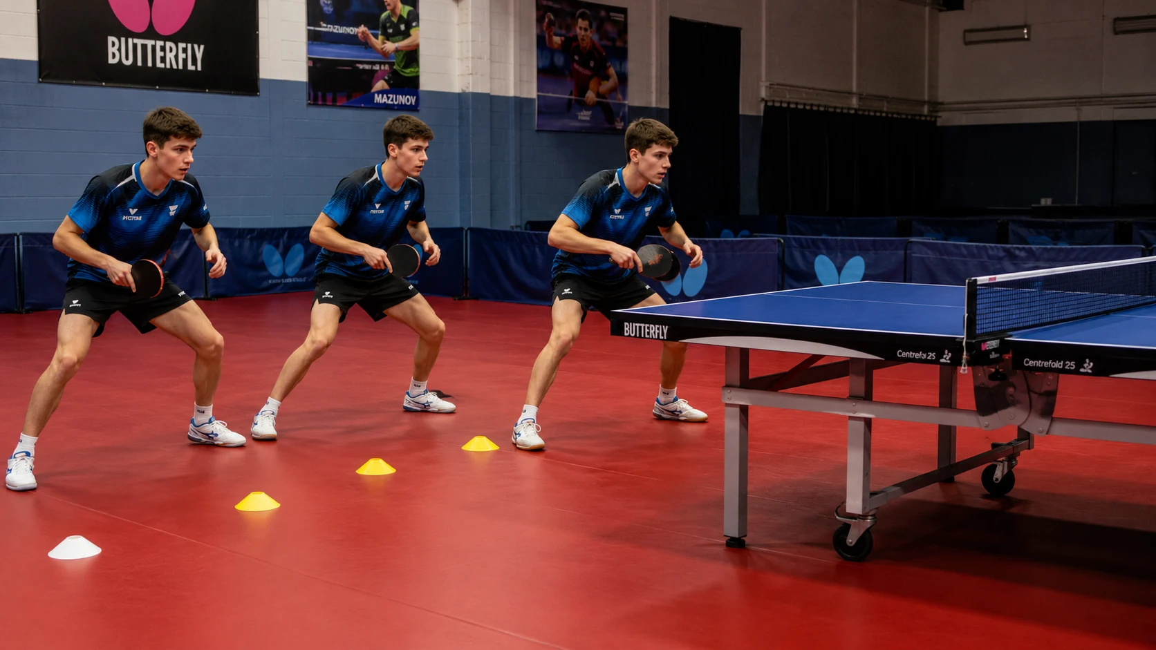 Table tennis footwork drill showing proper positioning and stance