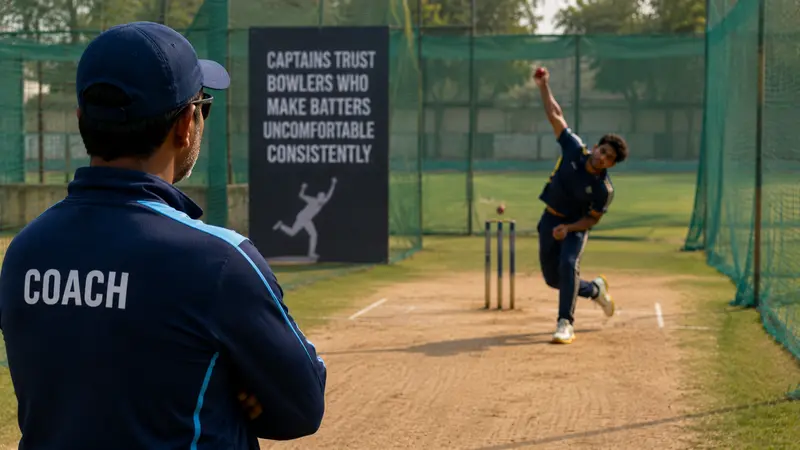 Coach watching spin bowling practice