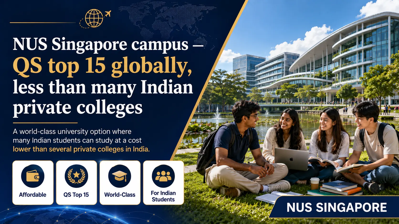 NUS Singapore campus — QS top 15 globally, less than many Indian private colleges
