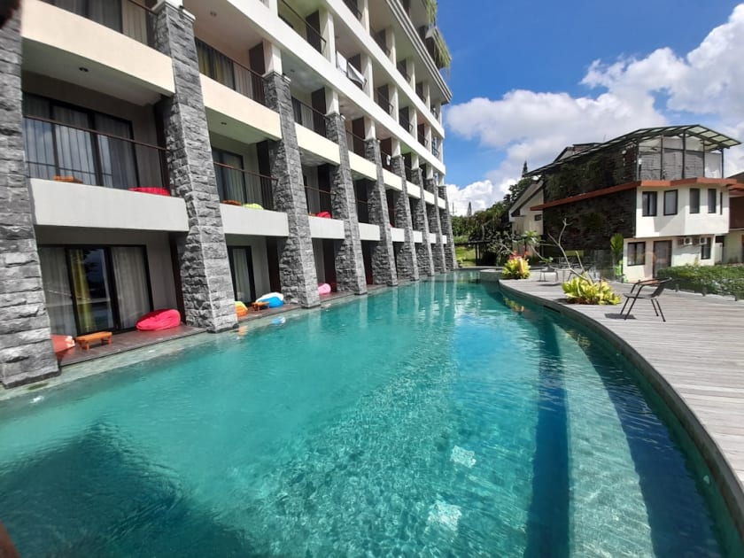 a pool in a backyard